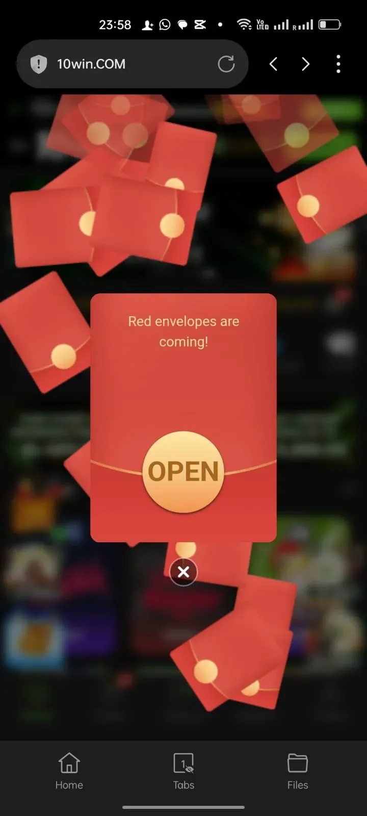 10Win red envelope reward pop-up